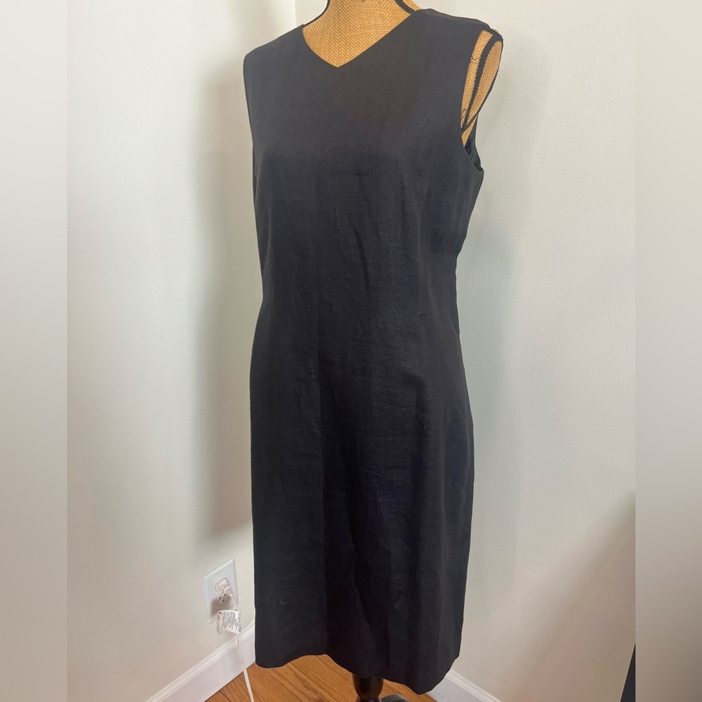 Talbots 100% Irish Linen Midi Sheath Dress Classic V-Neck Black Size 16 - Picture 13 of 16